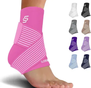 Sleeve Stars Ankle Brace for Sprained Ankle, Plantar Fasciitis Relief Ankle Support for Women, Ankle Compression Sleeve w/ Strap (Single/Hot Pink)