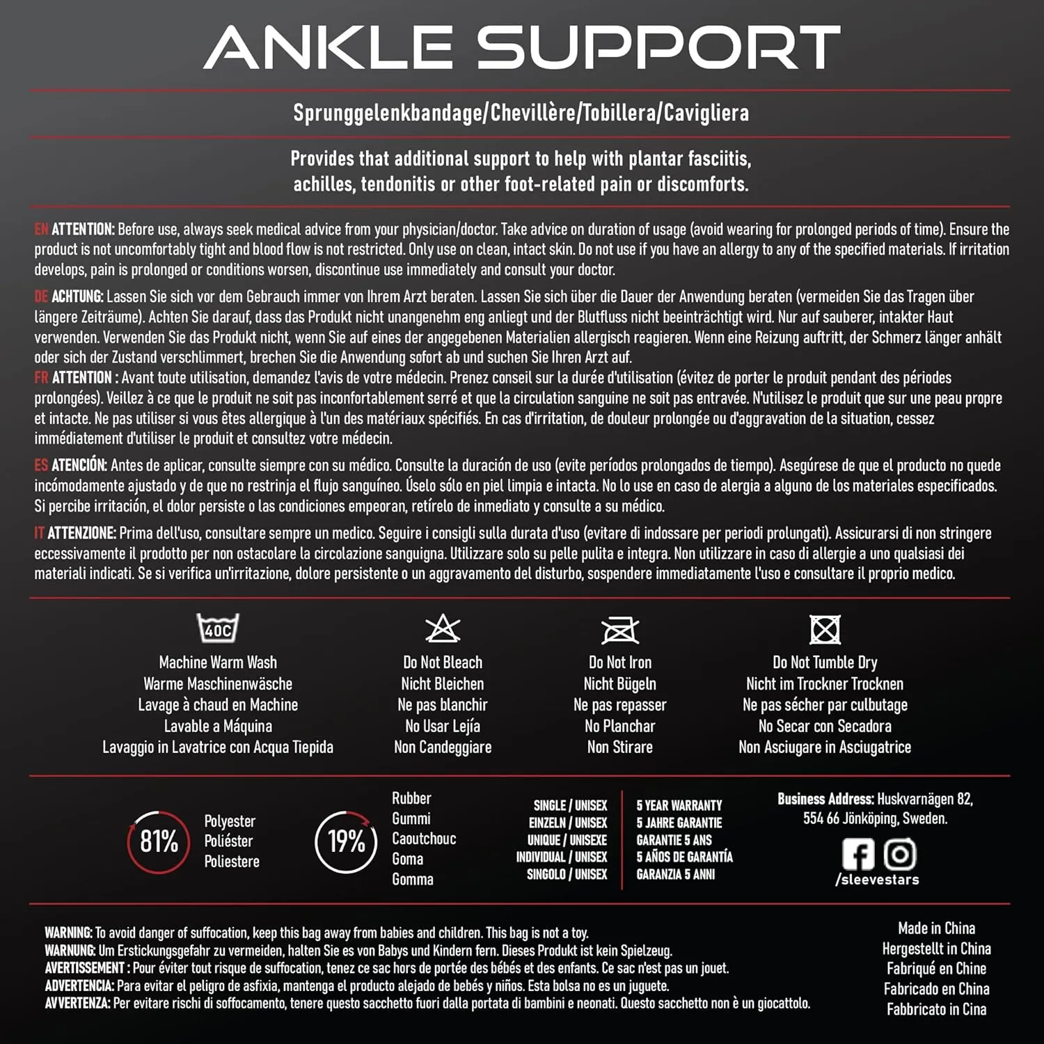 Sleeve Stars Ankle Brace for Sprained Ankle, Plantar Fasciitis Relief Ankle Support for Women, Ankle Compression Sleeve w/ Strap (Single/Hot Pink)