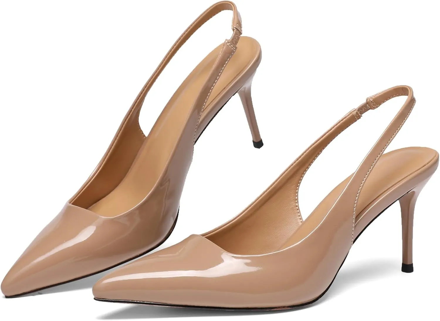 Slingback Heels for Women Patent Leather Stiletto Heel Pumps Pointed Toe Slip On Dress Shoes