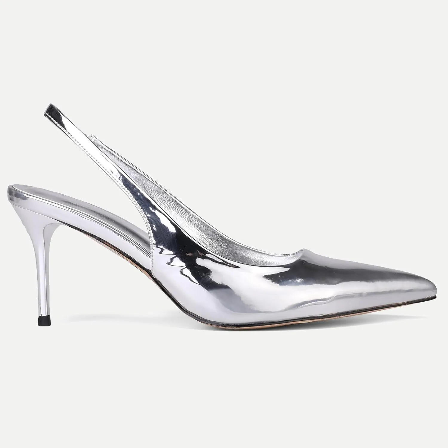 Slingback Heels for Women Patent Leather Stiletto Heel Pumps Pointed Toe Slip On Dress Shoes