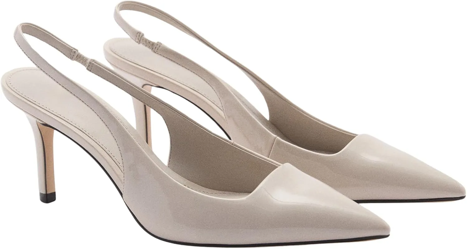 Slingback Heels for Women Patent Leather Stiletto Heel Pumps Pointed Toe Slip On Dress Shoes