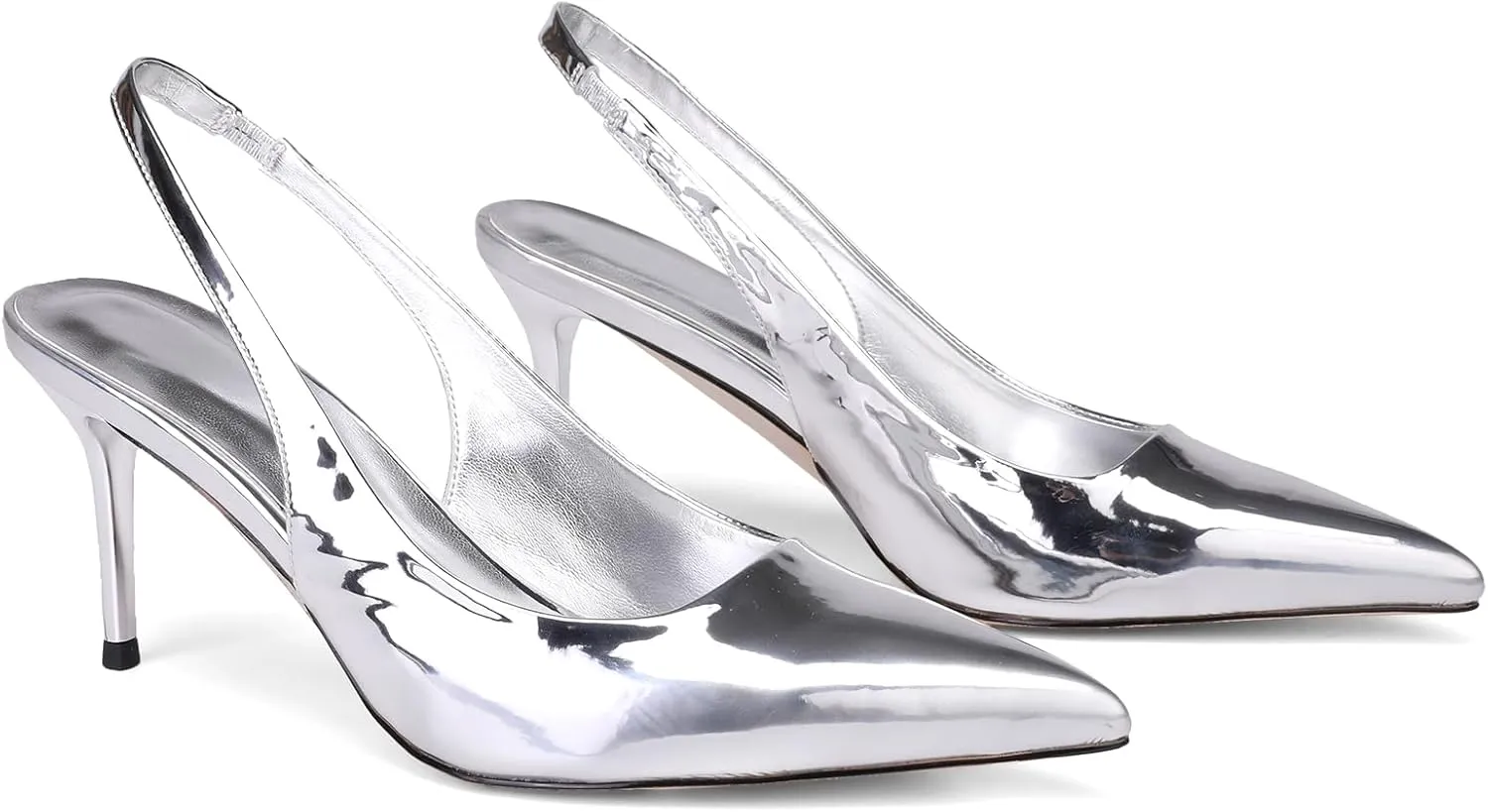Slingback Heels for Women Patent Leather Stiletto Heel Pumps Pointed Toe Slip On Dress Shoes