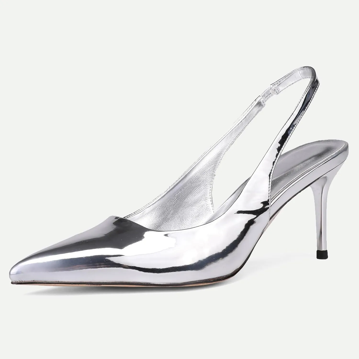 Slingback Heels for Women Patent Leather Stiletto Heel Pumps Pointed Toe Slip On Dress Shoes
