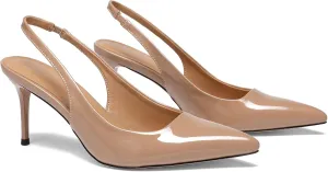 Slingback Heels for Women Patent Leather Stiletto Heel Pumps Pointed Toe Slip On Dress Shoes