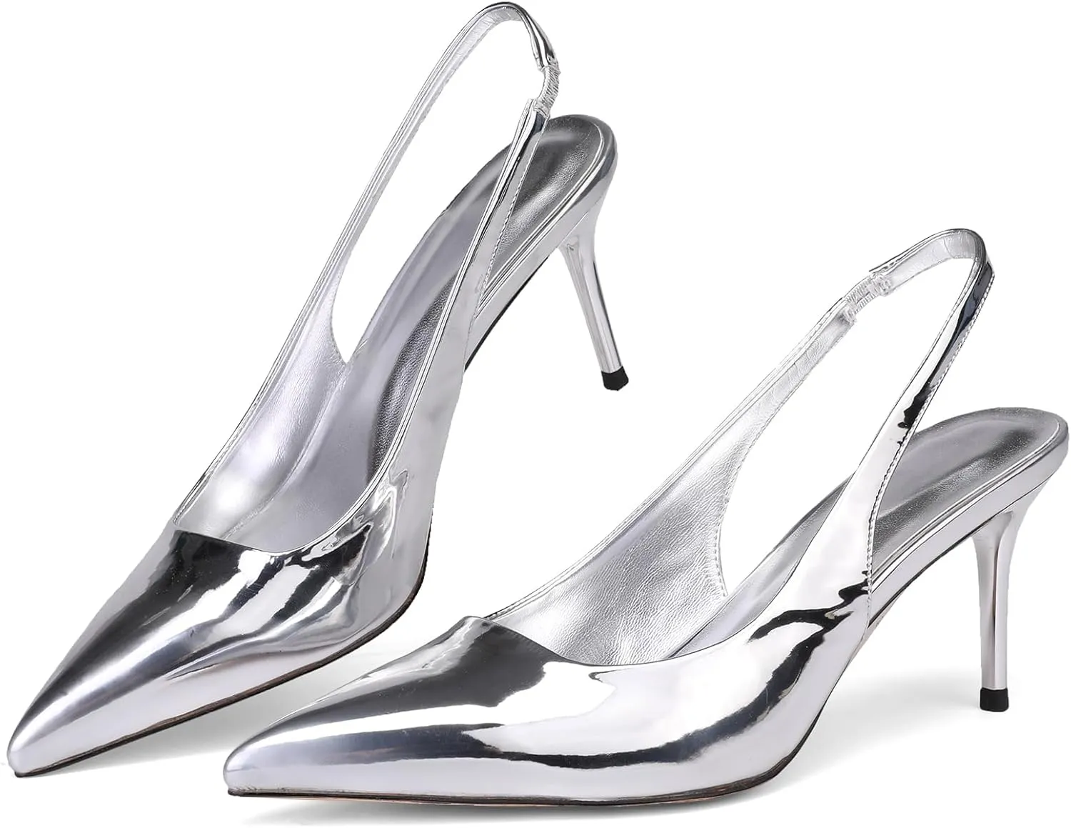 Slingback Heels for Women Patent Leather Stiletto Heel Pumps Pointed Toe Slip On Dress Shoes