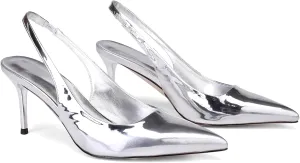 Slingback Heels for Women Patent Leather Stiletto Heel Pumps Pointed Toe Slip On Dress Shoes