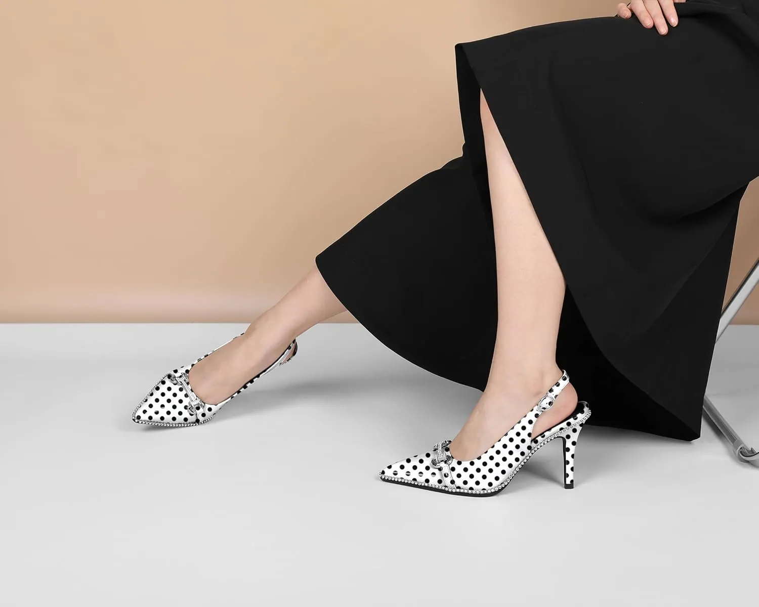 Slingback Heels for Women Stilettos High Heel Crystal-Encrusted Buckled Heels Pointd Toe Pumps 3.5 Inch Comfortable Event Party Dress Shoes