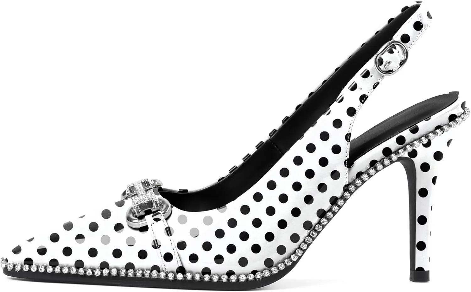 Slingback Heels for Women Stilettos High Heel Crystal-Encrusted Buckled Heels Pointd Toe Pumps 3.5 Inch Comfortable Event Party Dress Shoes