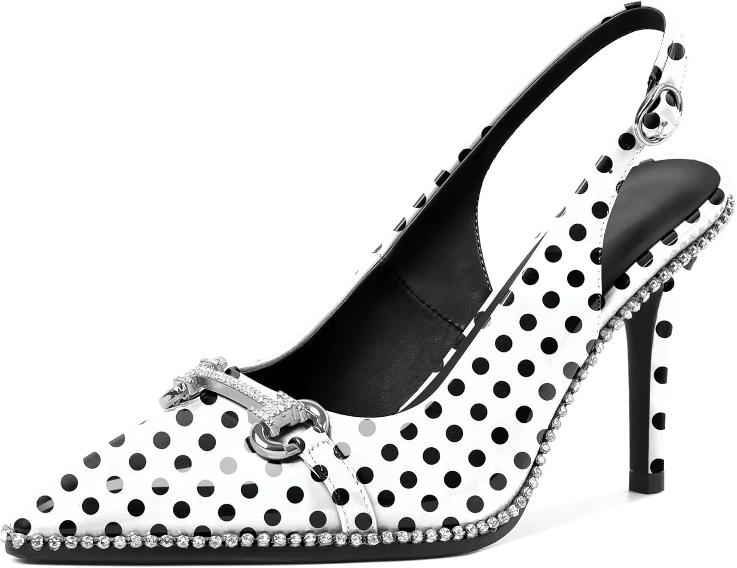 Slingback Heels for Women Stilettos High Heel Crystal-Encrusted Buckled Heels Pointd Toe Pumps 3.5 Inch Comfortable Event Party Dress Shoes