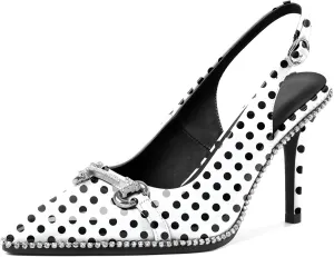 Slingback Heels for Women Stilettos High Heel Crystal-Encrusted Buckled Heels Pointd Toe Pumps 3.5 Inch Comfortable Event Party Dress Shoes