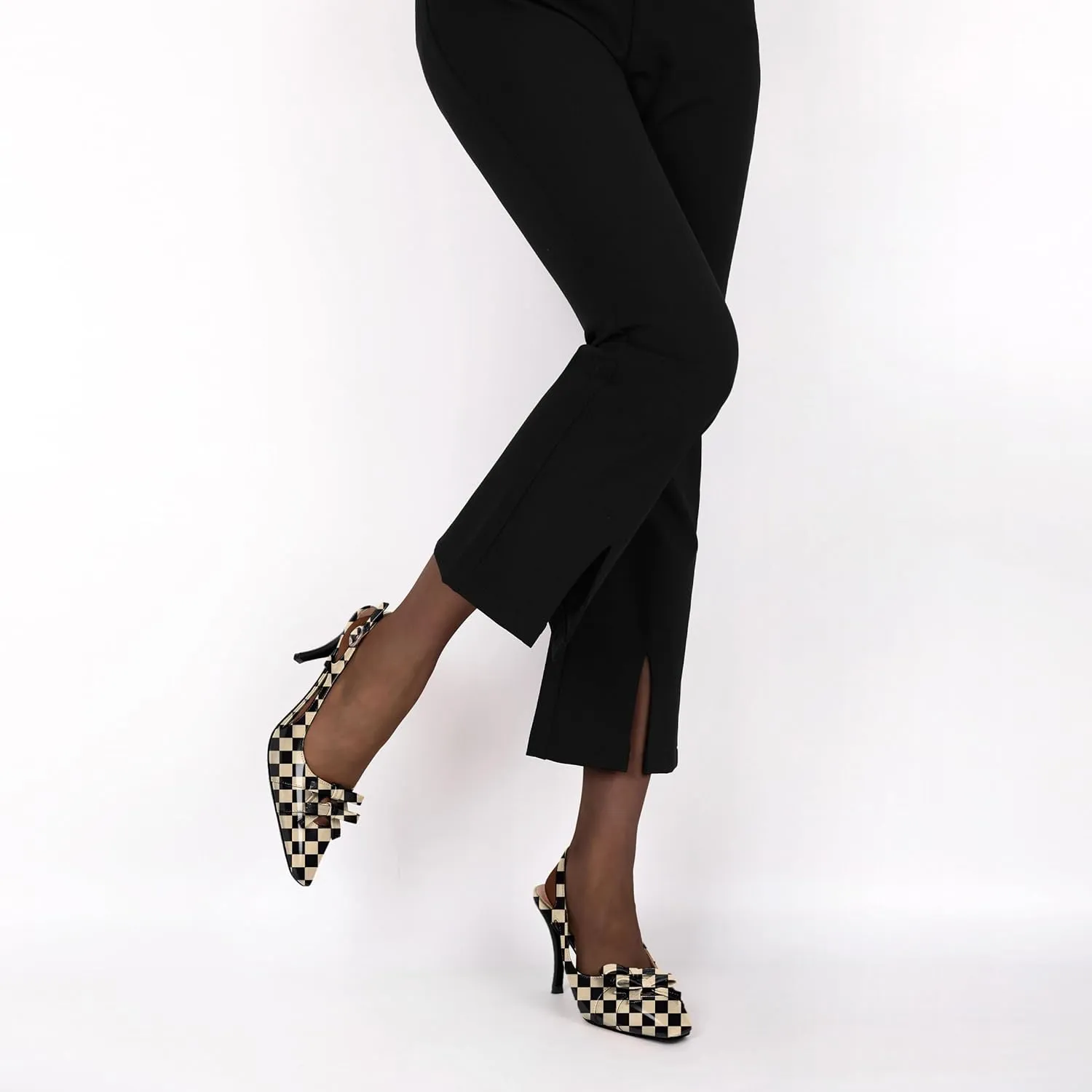 Slingback Heels Women Stilettos High Heel with Bow Square Toe Heels 3.5" Comfort Dress Pumps Shoes