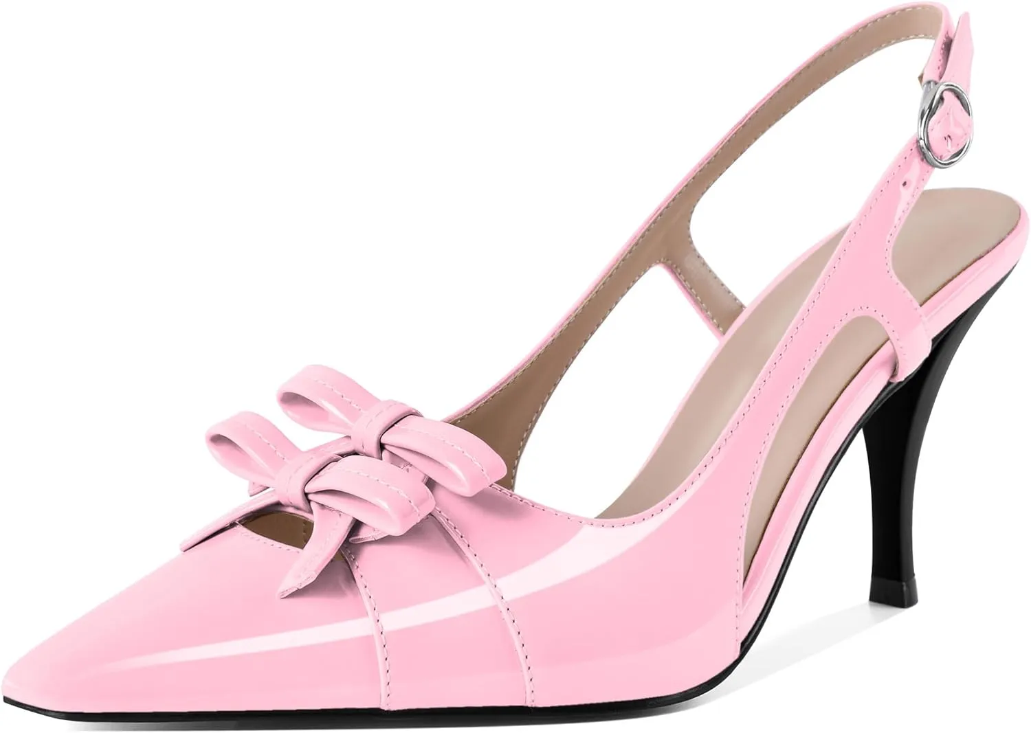 Slingback Heels Women Stilettos High Heel with Bow Square Toe Heels 3.5" Comfort Dress Pumps Shoes