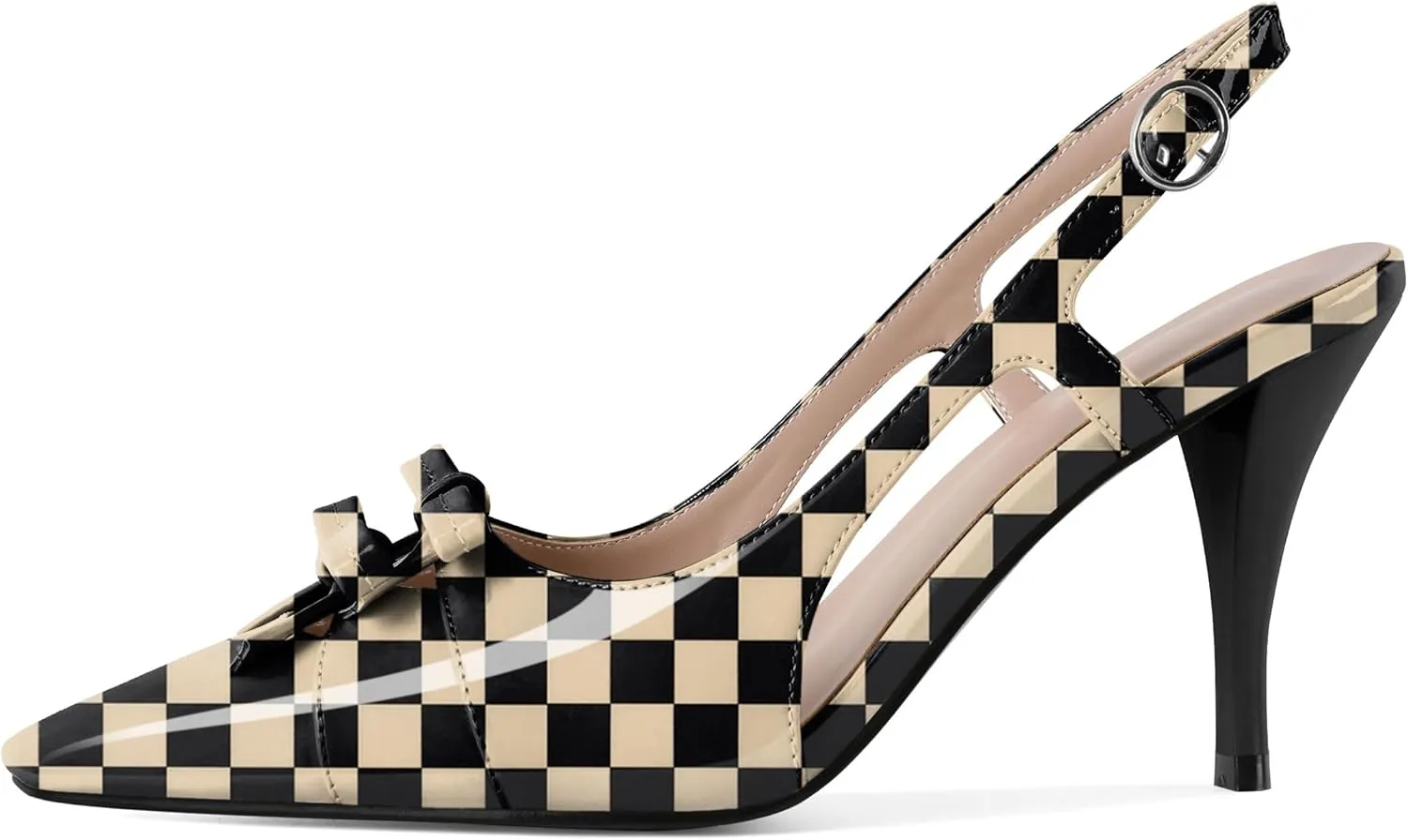Slingback Heels Women Stilettos High Heel with Bow Square Toe Heels 3.5" Comfort Dress Pumps Shoes