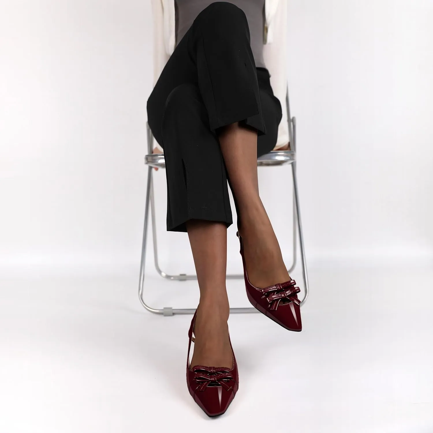 Slingback Heels Women Stilettos High Heel with Bow Square Toe Heels 3.5" Comfort Dress Pumps Shoes