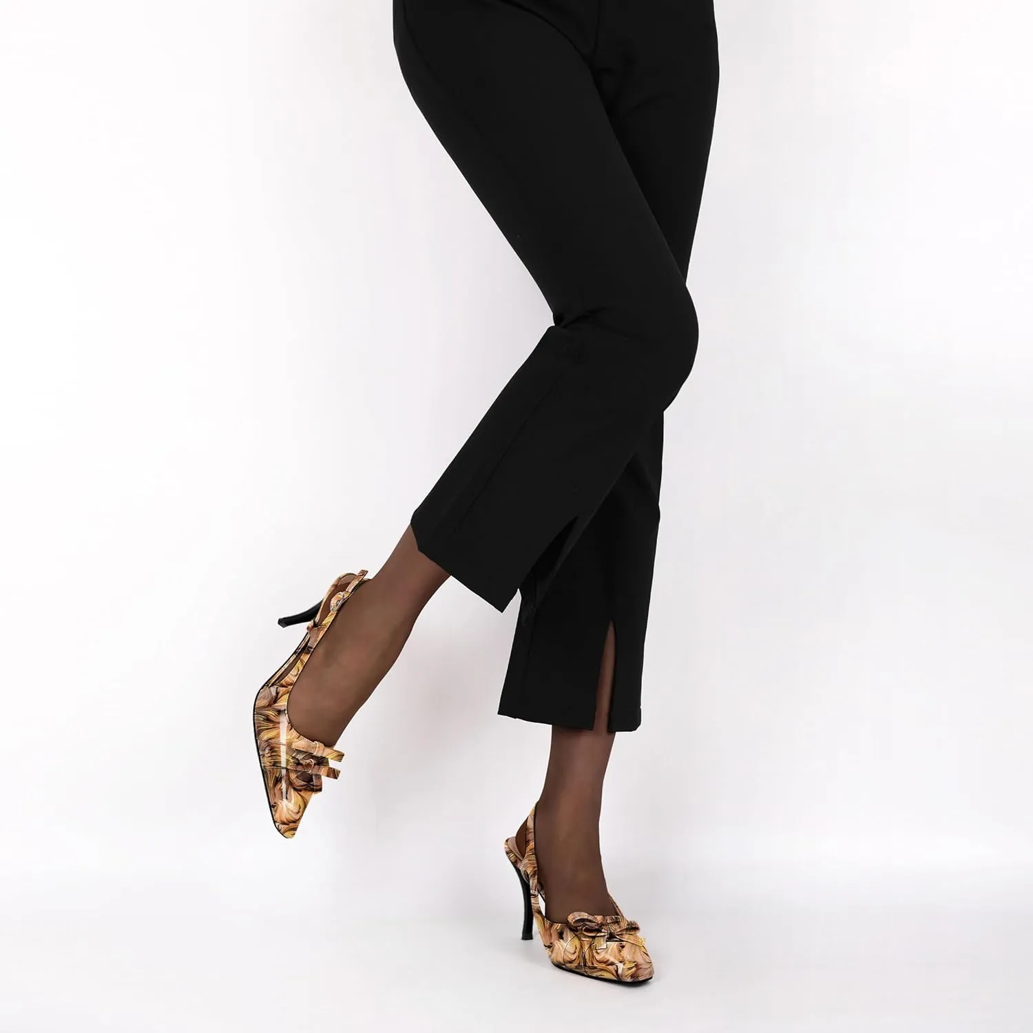 Slingback Heels Women Stilettos High Heel with Bow Square Toe Heels 3.5" Comfort Dress Pumps Shoes