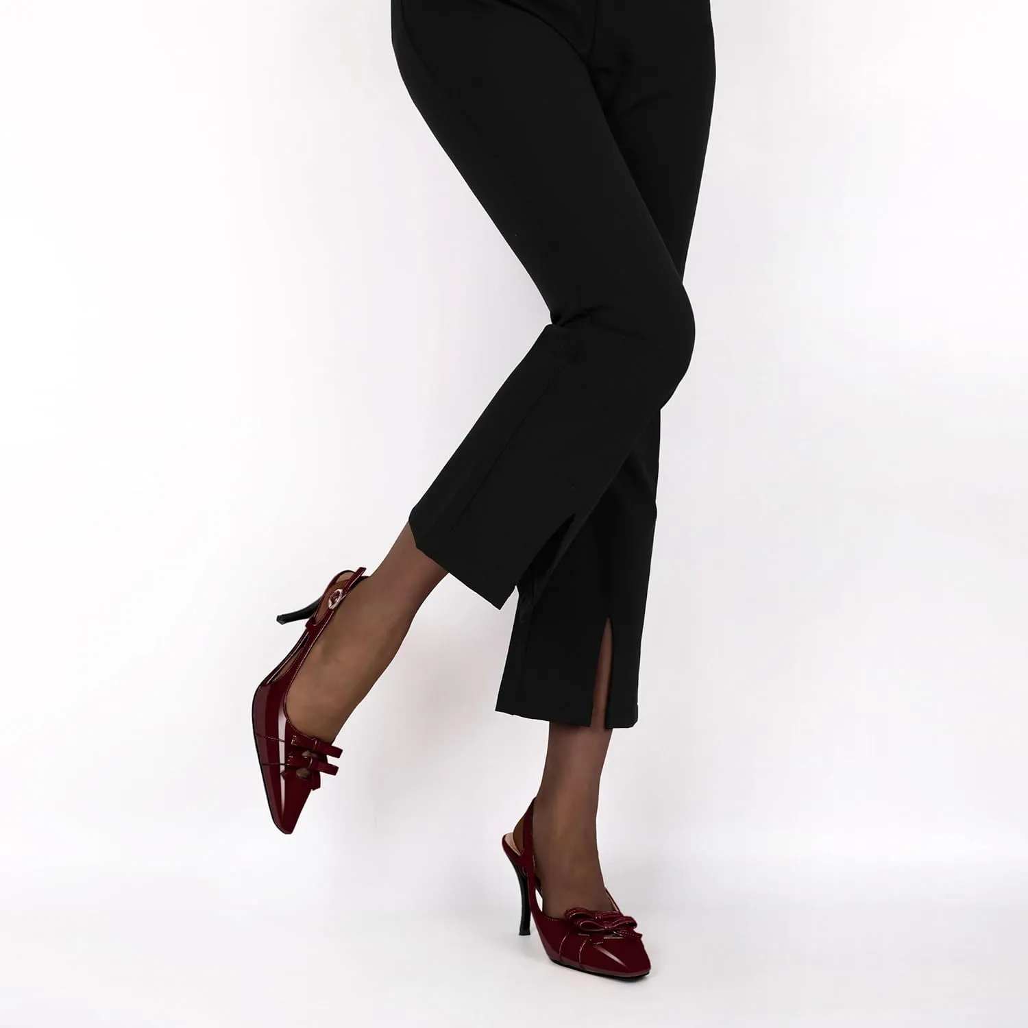 Slingback Heels Women Stilettos High Heel with Bow Square Toe Heels 3.5" Comfort Dress Pumps Shoes