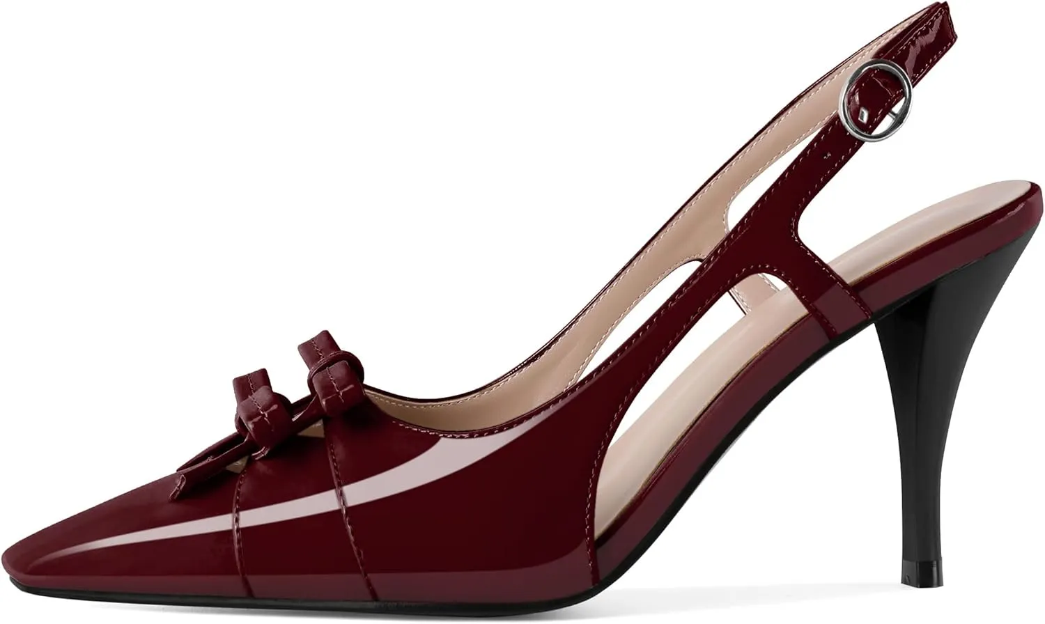 Slingback Heels Women Stilettos High Heel with Bow Square Toe Heels 3.5" Comfort Dress Pumps Shoes