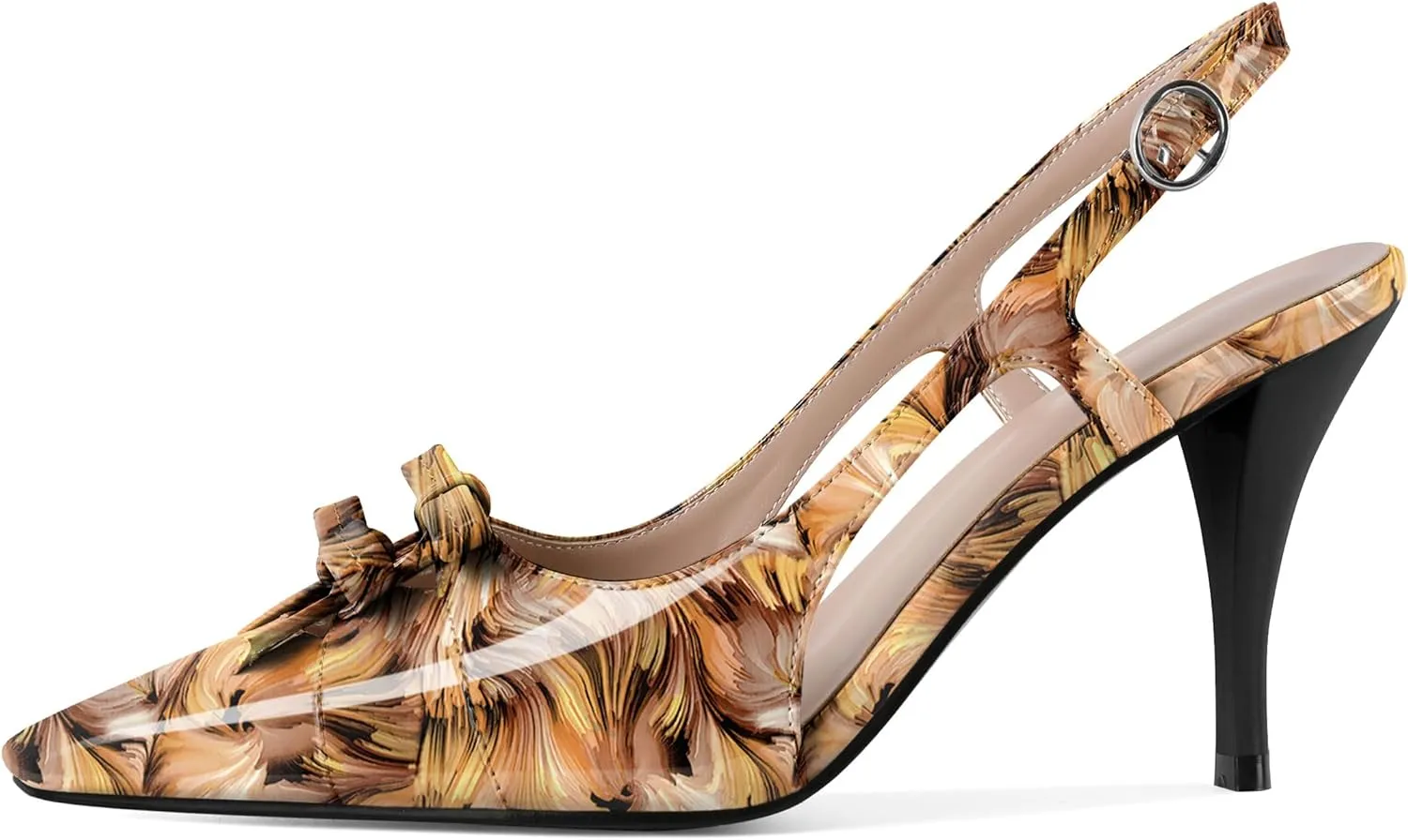 Slingback Heels Women Stilettos High Heel with Bow Square Toe Heels 3.5" Comfort Dress Pumps Shoes