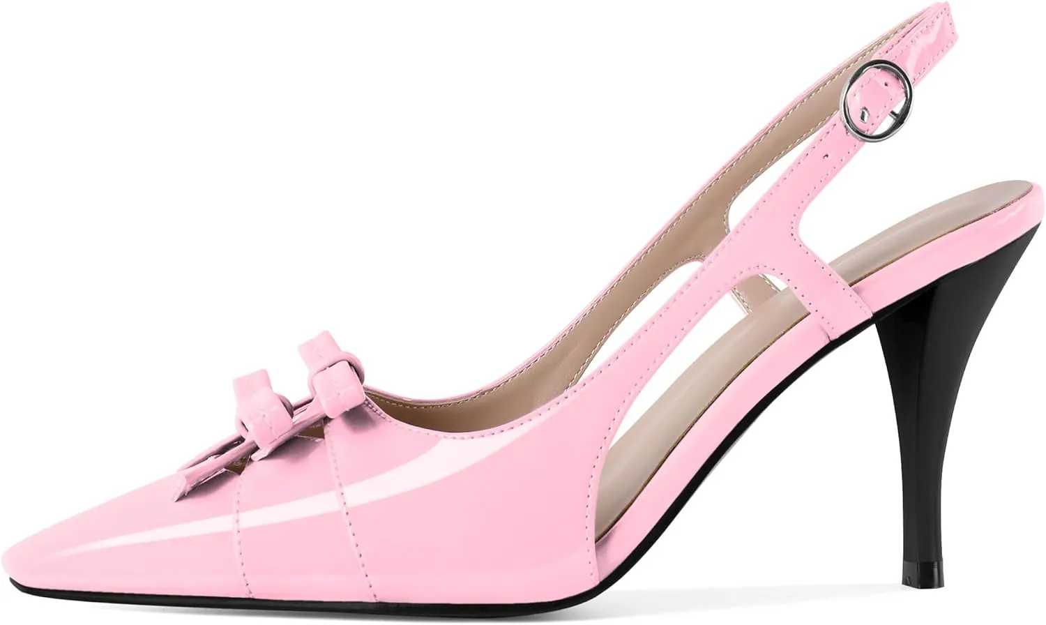 Slingback Heels Women Stilettos High Heel with Bow Square Toe Heels 3.5" Comfort Dress Pumps Shoes