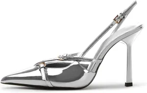 Slingback High Heels for Women Closed Pointed Toe Pumps with Buckle Strap Sexy Backless Stiletto Heeled Sandals Shoes