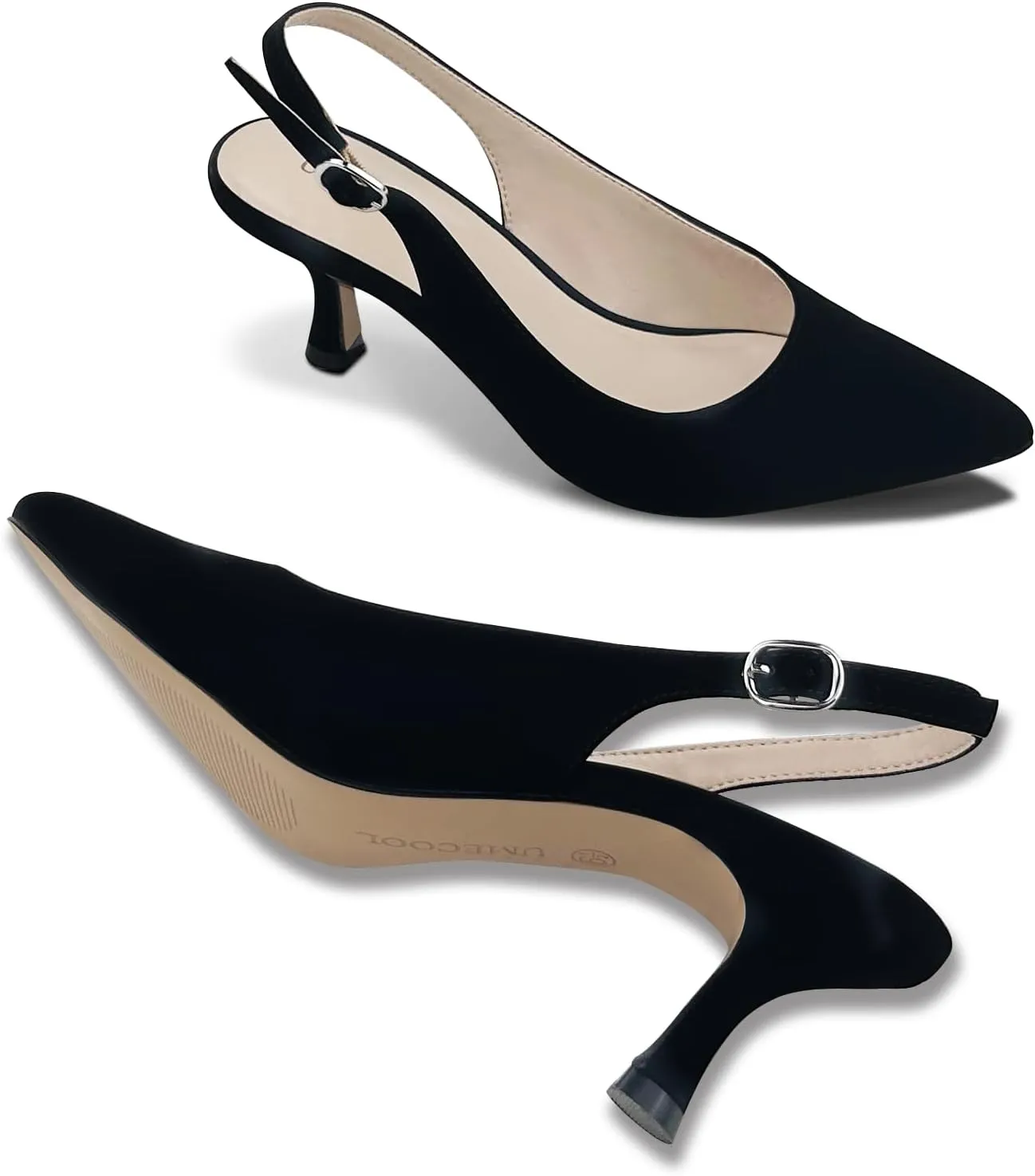 Slingback Kitten Heels for Women Pumps Pointed Toe Low Heel 2.7 in Kitten Heels Women Pumps Slip On Dress Shoes with Buckle Strap for Dating Party Working