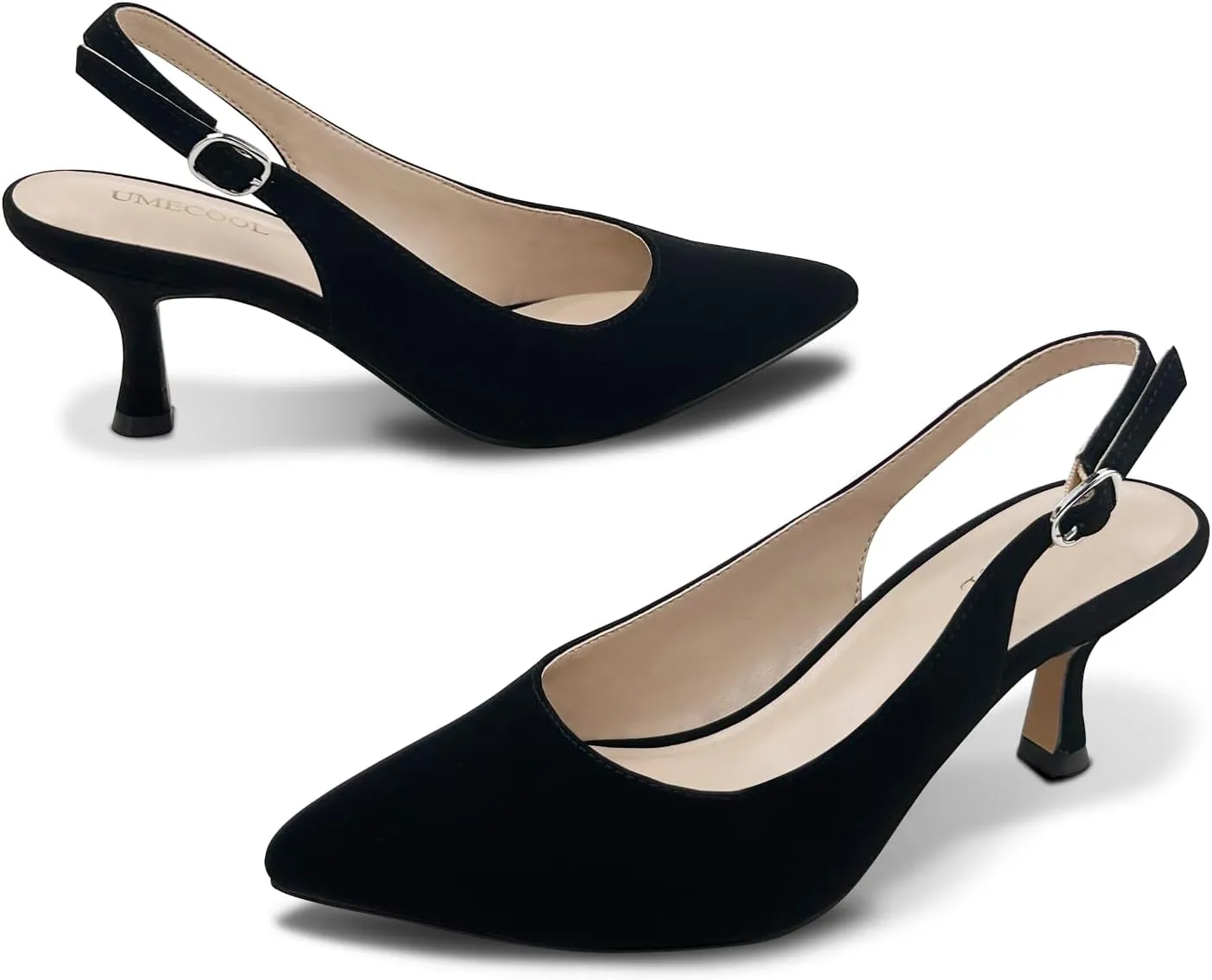 Slingback Kitten Heels for Women Pumps Pointed Toe Low Heel 2.7 in Kitten Heels Women Pumps Slip On Dress Shoes with Buckle Strap for Dating Party Working