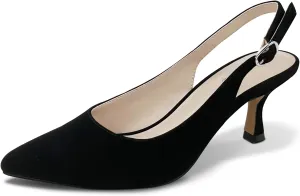 Slingback Kitten Heels for Women Pumps Pointed Toe Low Heel 2.7 in Kitten Heels Women Pumps Slip On Dress Shoes with Buckle Strap for Dating Party Working
