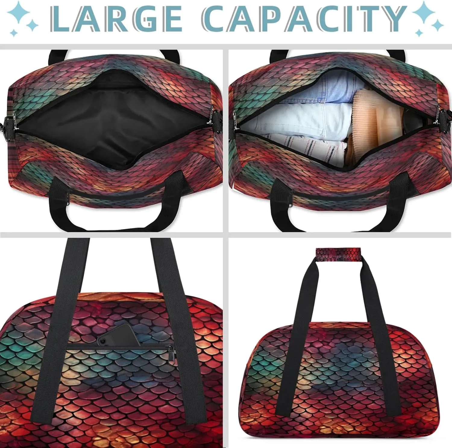 Snake Skin Print Small Gym Bag 18 inch Carry On Duffel Bag for Weekender Travel Sports Workout Yoga Gymnastics Dance Ballet