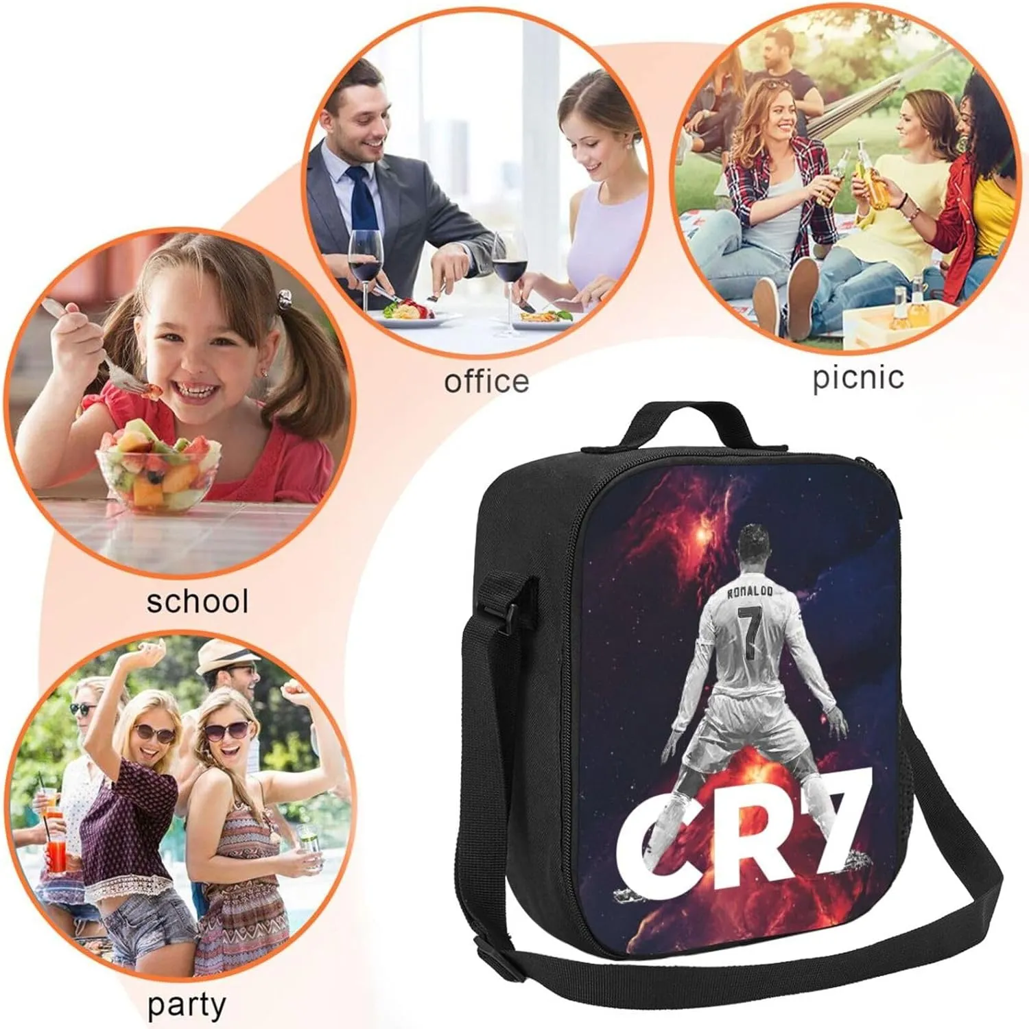 Soccer Number 7 Lunch Box,Insulated Lunch Box Reusable Lunch Tote Portable Bag For Work,Picnic,Travel,Hiking,Beach Or Fishing