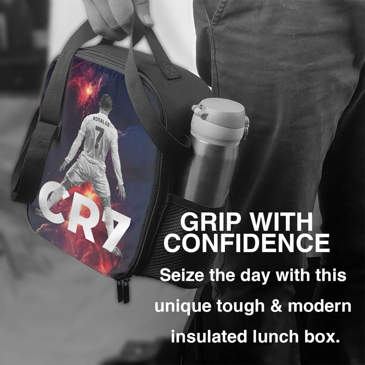 Soccer Number 7 Lunch Box,Insulated Lunch Box Reusable Lunch Tote Portable Bag For Work,Picnic,Travel,Hiking,Beach Or Fishing