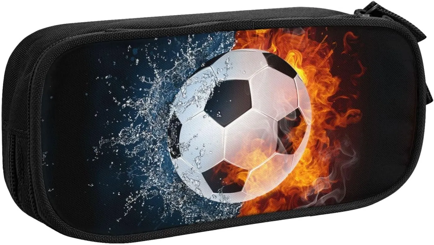 Soccer Pencil Box Case for Kids Boys, Sports-Themed Pencil Pouch Big Capacity Black Pencil Bag Portable Stationery Storage Box Desk Pen Bag for School Office