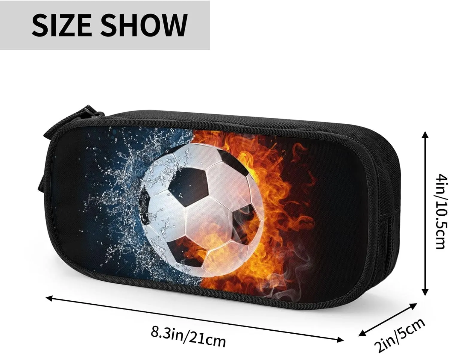 Soccer Pencil Box Case for Kids Boys, Sports-Themed Pencil Pouch Big Capacity Black Pencil Bag Portable Stationery Storage Box Desk Pen Bag for School Office