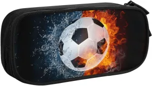 Soccer Pencil Box Case for Kids Boys, Sports-Themed Pencil Pouch Big Capacity Black Pencil Bag Portable Stationery Storage Box Desk Pen Bag for School Office