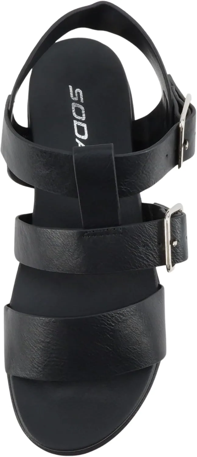 Soda “STELLAR” ~ Women Flatform Multi Strap Double Buckle Open Toe Ankle Strap Platform Wedge Sandals
