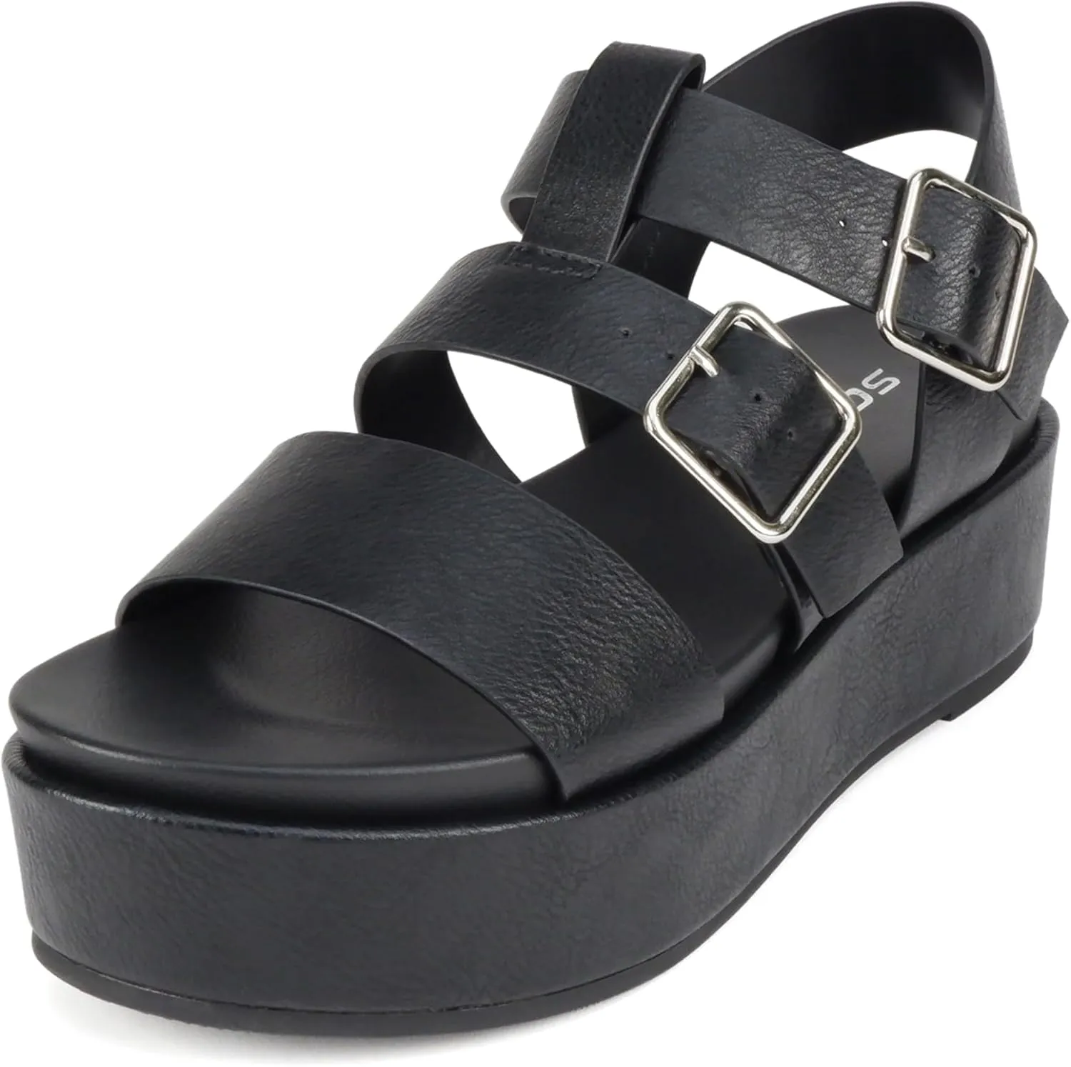 Soda “STELLAR” ~ Women Flatform Multi Strap Double Buckle Open Toe Ankle Strap Platform Wedge Sandals