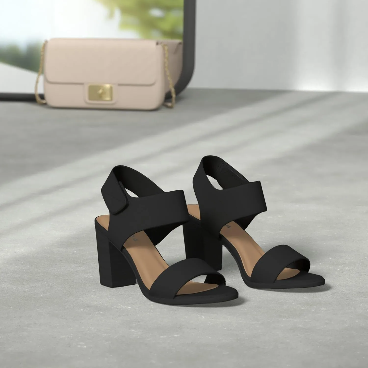 SODA Topshoeave Wait Womens Open Toe Chunky Heel Ankle Strap Shoes Block High Heel Dress Sandals