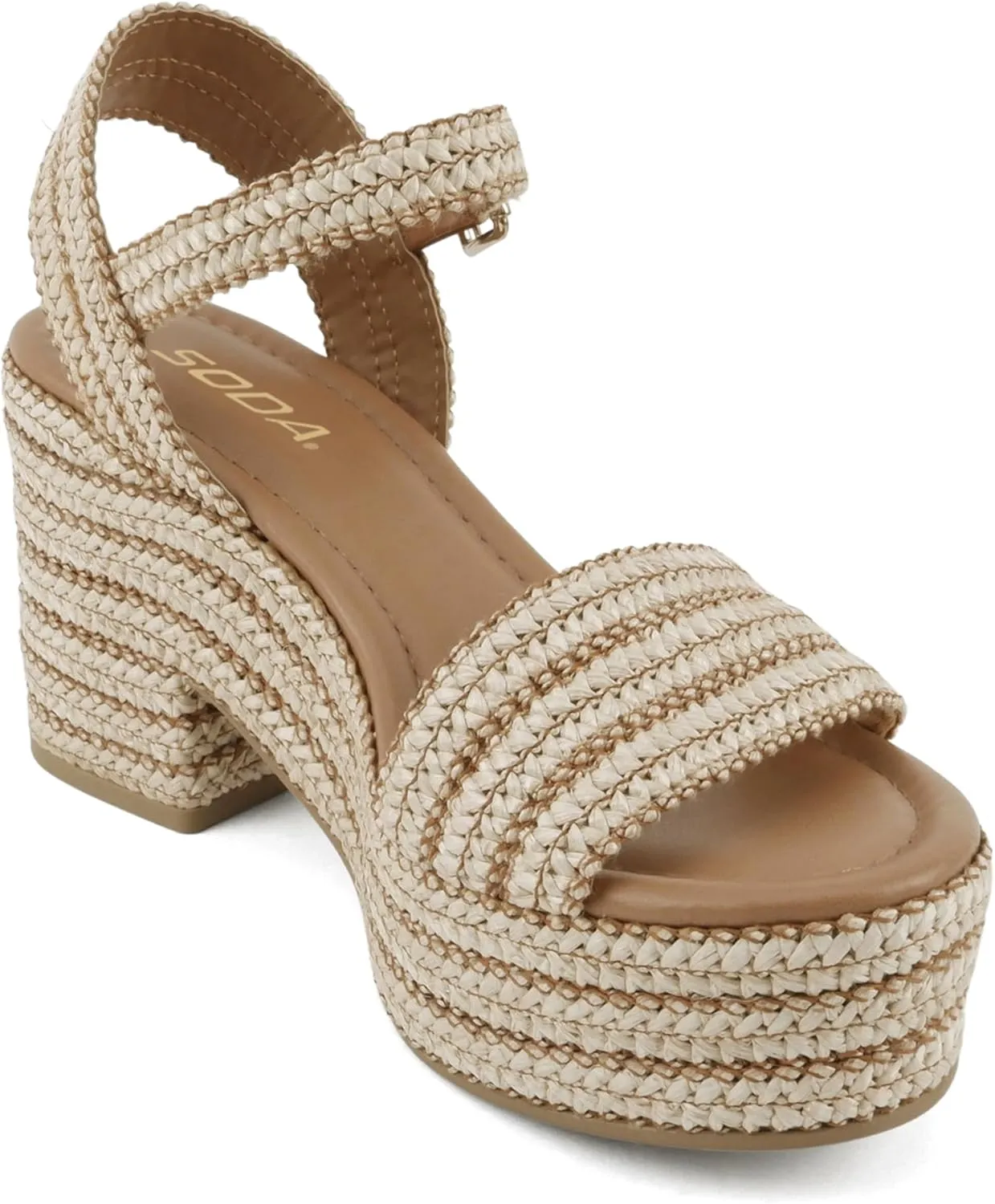 Soda Women's Castle Jute Open Toe Ankle Strap Platform Wedge