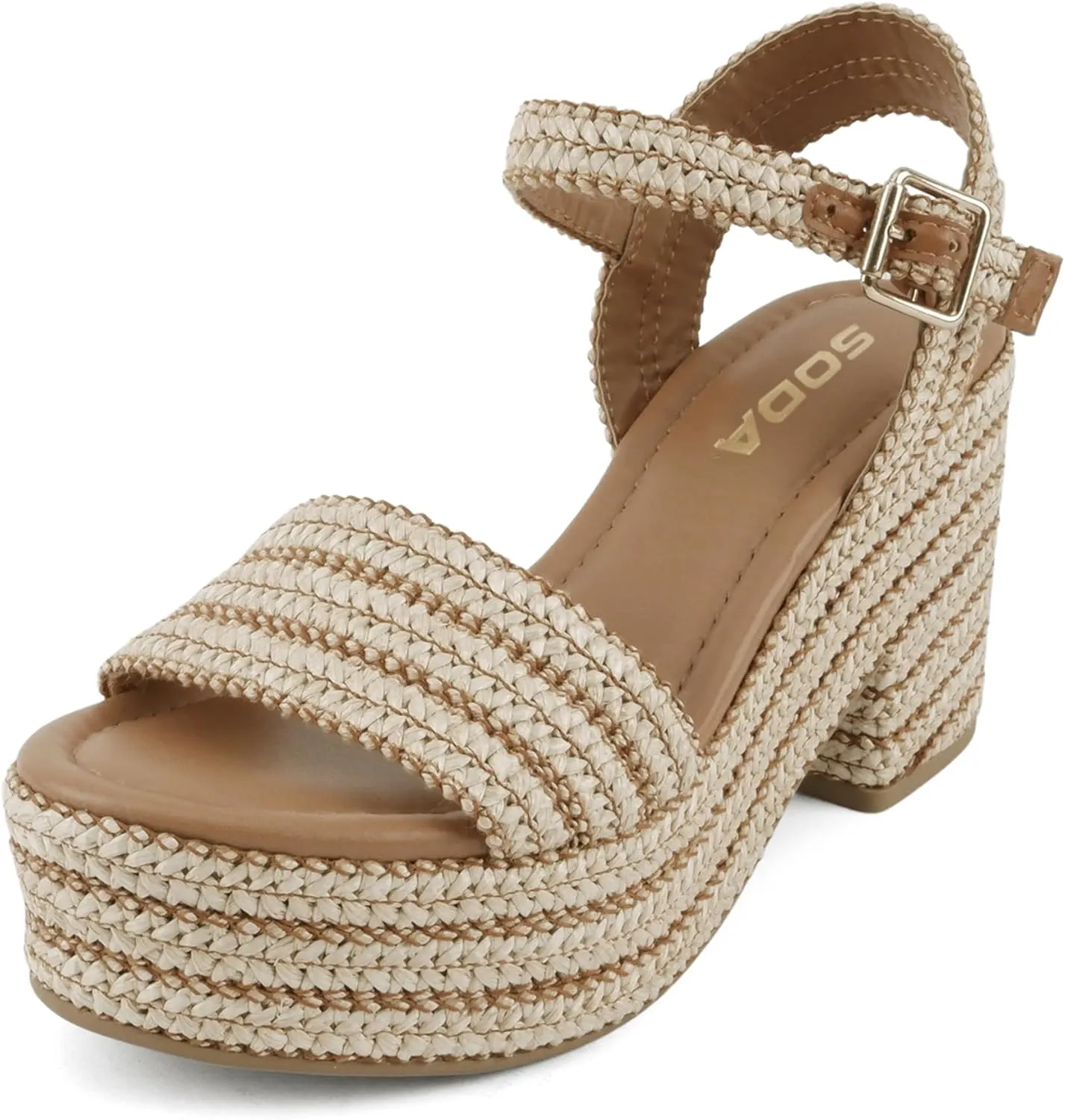 Soda Women's Castle Jute Open Toe Ankle Strap Platform Wedge