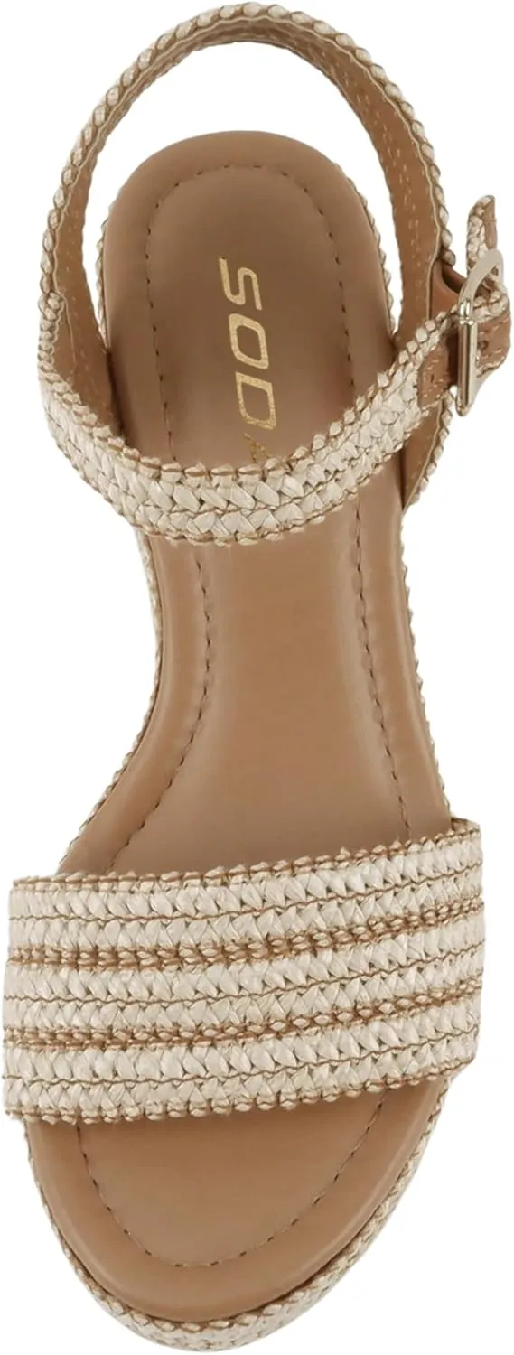 Soda Women's Castle Jute Open Toe Ankle Strap Platform Wedge