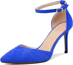 Soireelady Women High Heel Pumps Pointed Toe Stilettos Adjustable Ankle Strap High Heels Elegant Office Lady Shoes for Party, Wedding, Evening 3.35 Inches