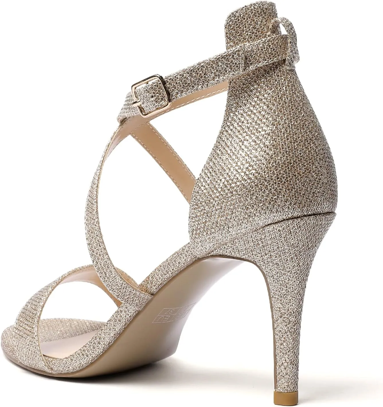Soireelady Women's Heeled Sandals Open Toe Crisscross Ankle Strip 3.4 Inch Patent Geliter Wedding Dressy Shoes