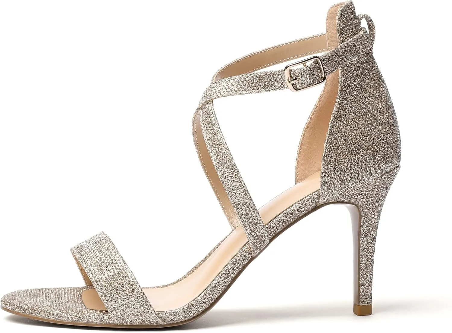 Soireelady Women's Heeled Sandals Open Toe Crisscross Ankle Strip 3.4 Inch Patent Geliter Wedding Dressy Shoes