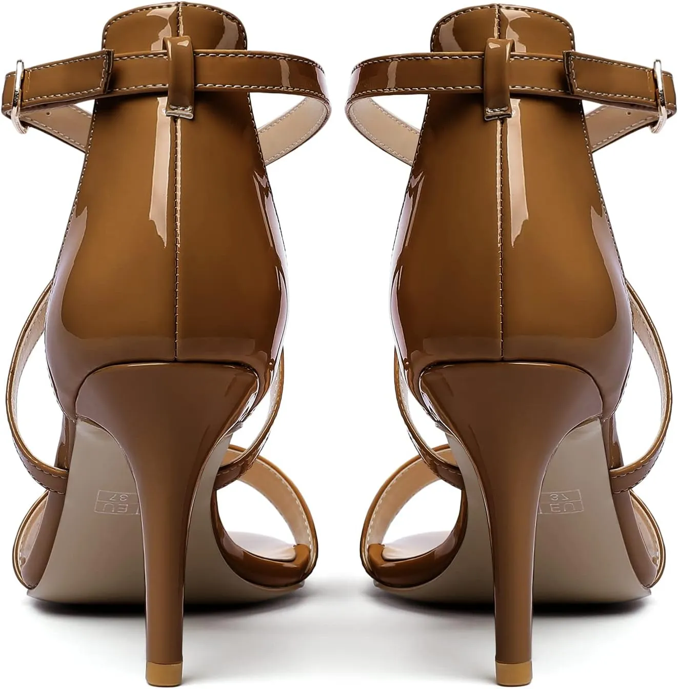 Soireelady Women's Heeled Sandals Open Toe Crisscross Ankle Strip 3.4 Inch Patent Geliter Wedding Dressy Shoes