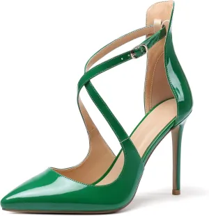 Soireelady Women's High Heel Pumps Ankel Strip Point Toe Crossed Strap Stilettos Party Dress Shoes