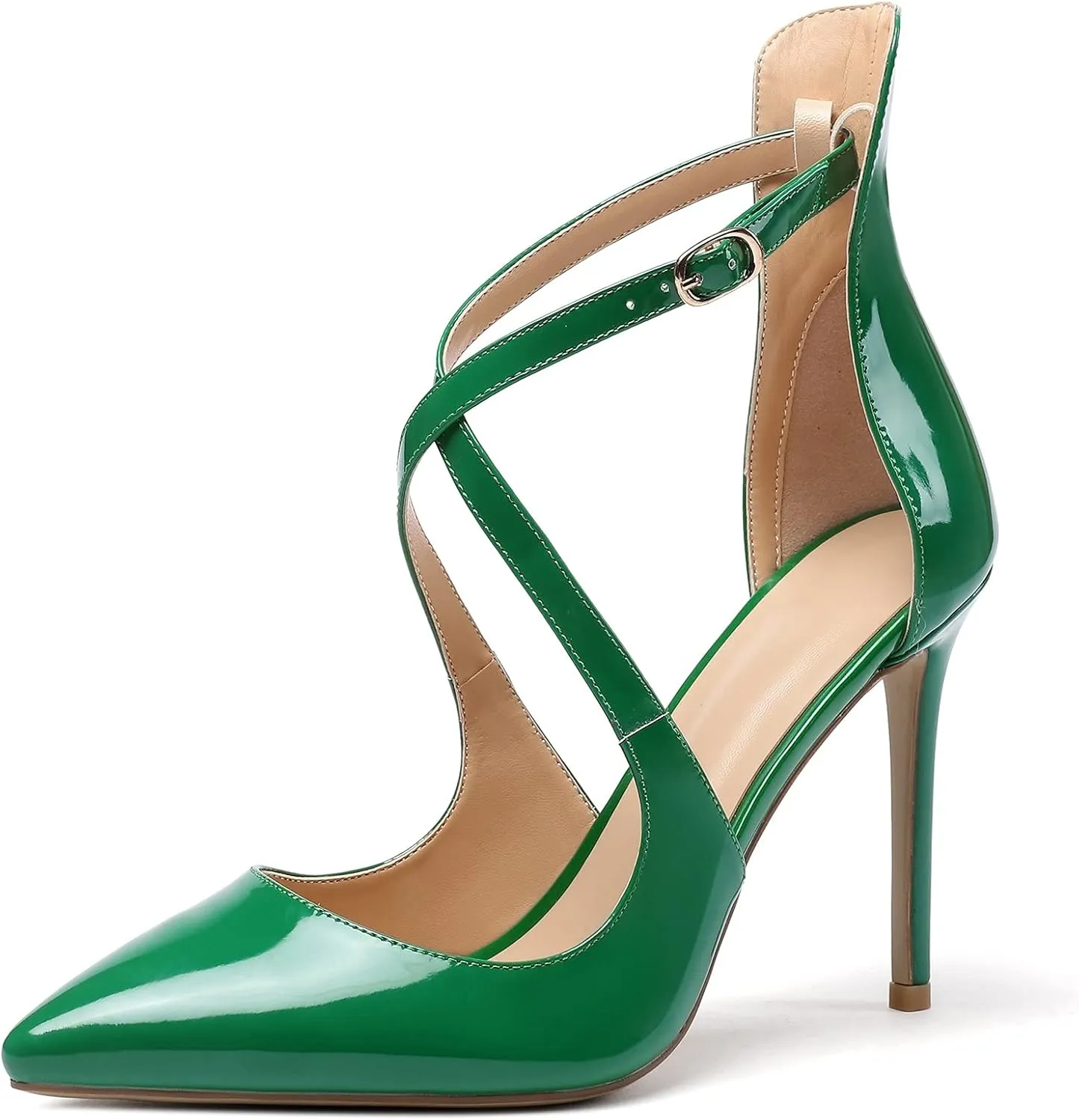 Soireelady Women's High Heel Pumps Ankel Strip Point Toe Crossed Strap Stilettos Party Dress Shoes