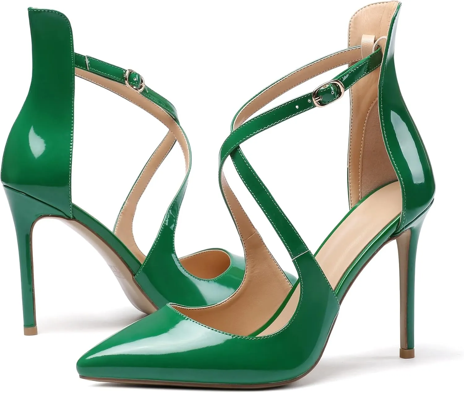 Soireelady Women's High Heel Pumps Ankel Strip Point Toe Crossed Strap Stilettos Party Dress Shoes
