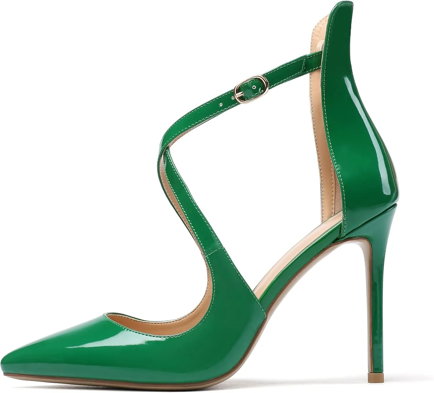 Soireelady Women's High Heel Pumps Ankel Strip Point Toe Crossed Strap Stilettos Party Dress Shoes