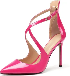 Soireelady Women's High Heel Pumps Ankel Strip Point Toe Crossed Strap Stilettos Party Dress Shoes
