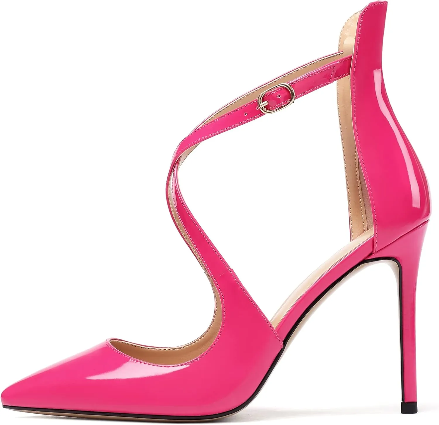 Soireelady Women's High Heel Pumps Ankel Strip Point Toe Crossed Strap Stilettos Party Dress Shoes