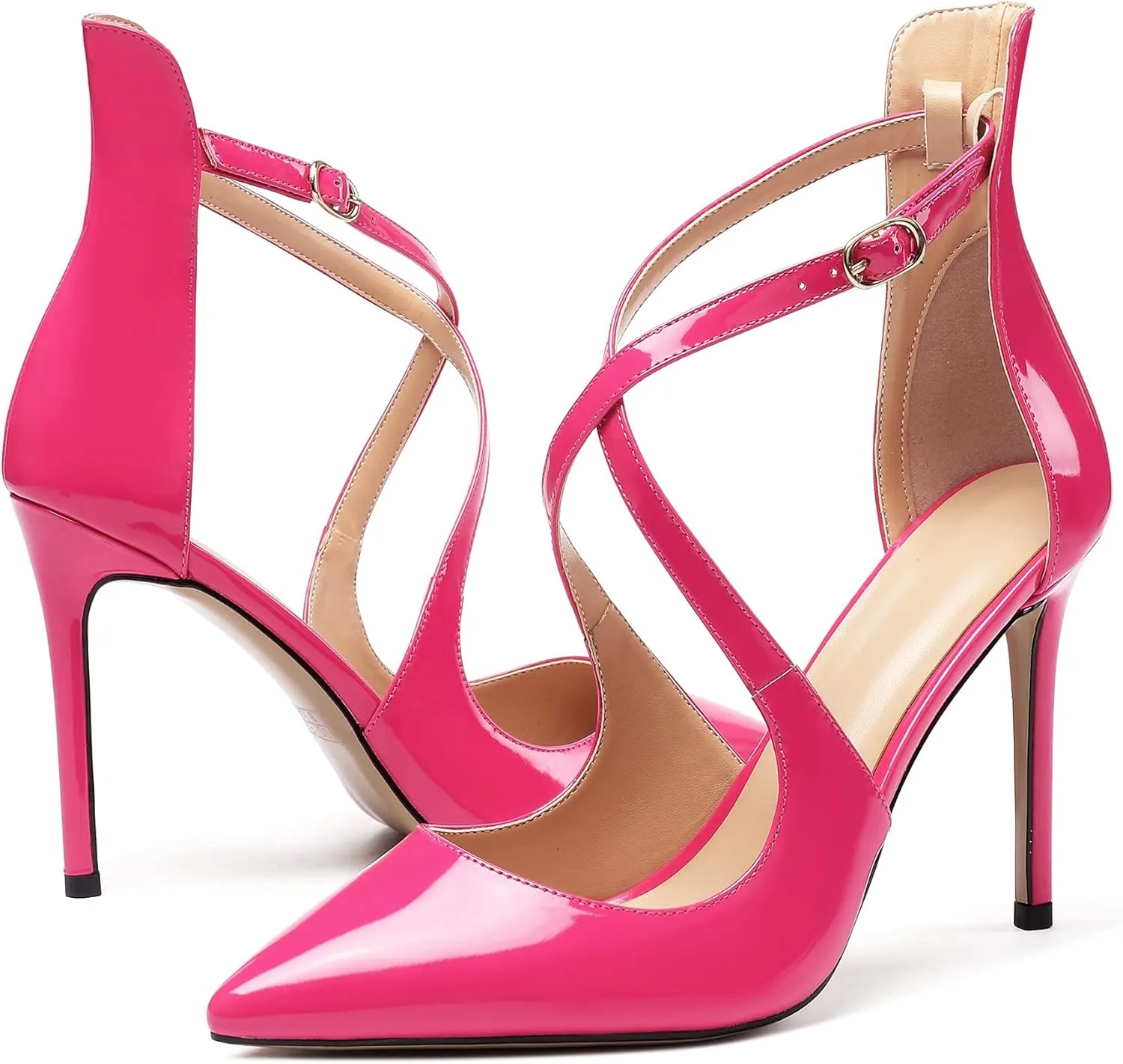 Soireelady Women's High Heel Pumps Ankel Strip Point Toe Crossed Strap Stilettos Party Dress Shoes
